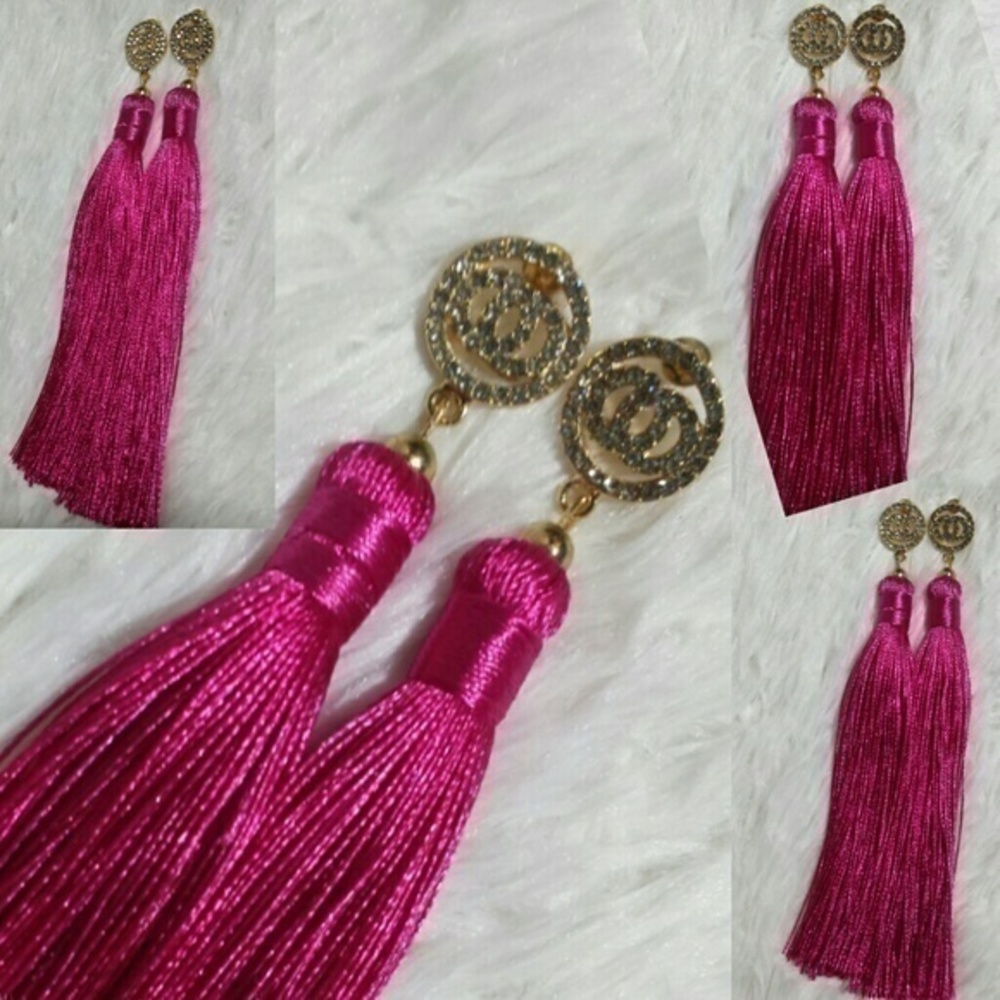Bling Ring Tassel Earrings-Fuchsia